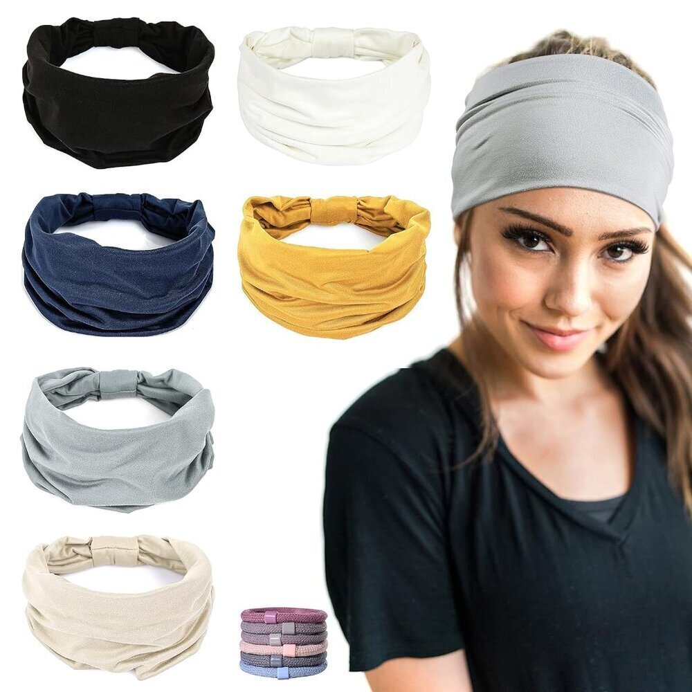 Wide Headbands for Women Non Slip Soft Elastic Yoga Running Sports Set